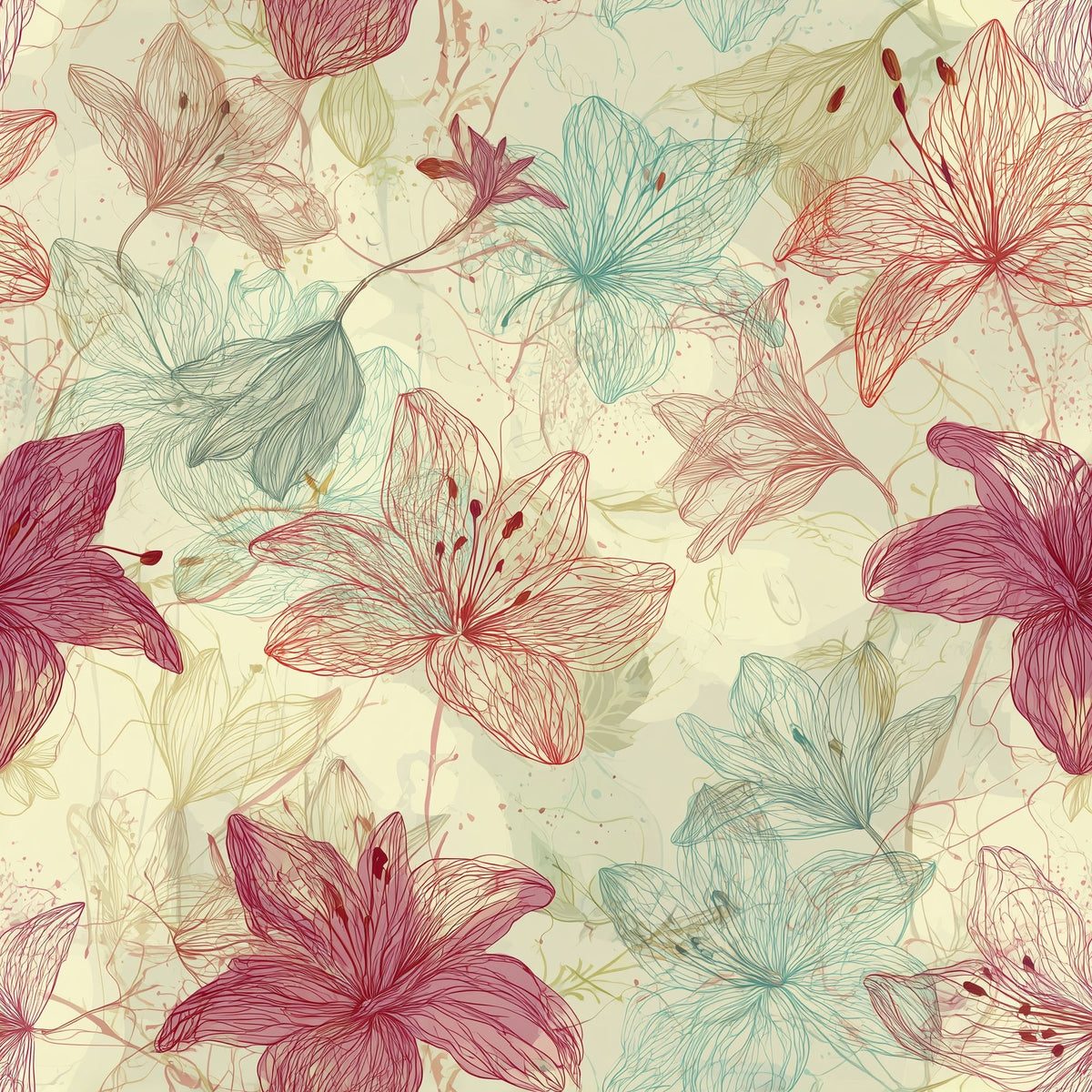 Line Drawn Lilies Wallpaper Cream Botanical