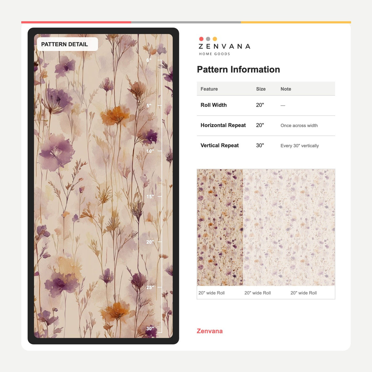 Lavender Wildflower Stems Wallpaper Watercolor Cream Ground