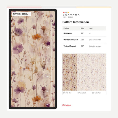 Lavender Wildflower Stems Wallpaper Watercolor Cream Ground
