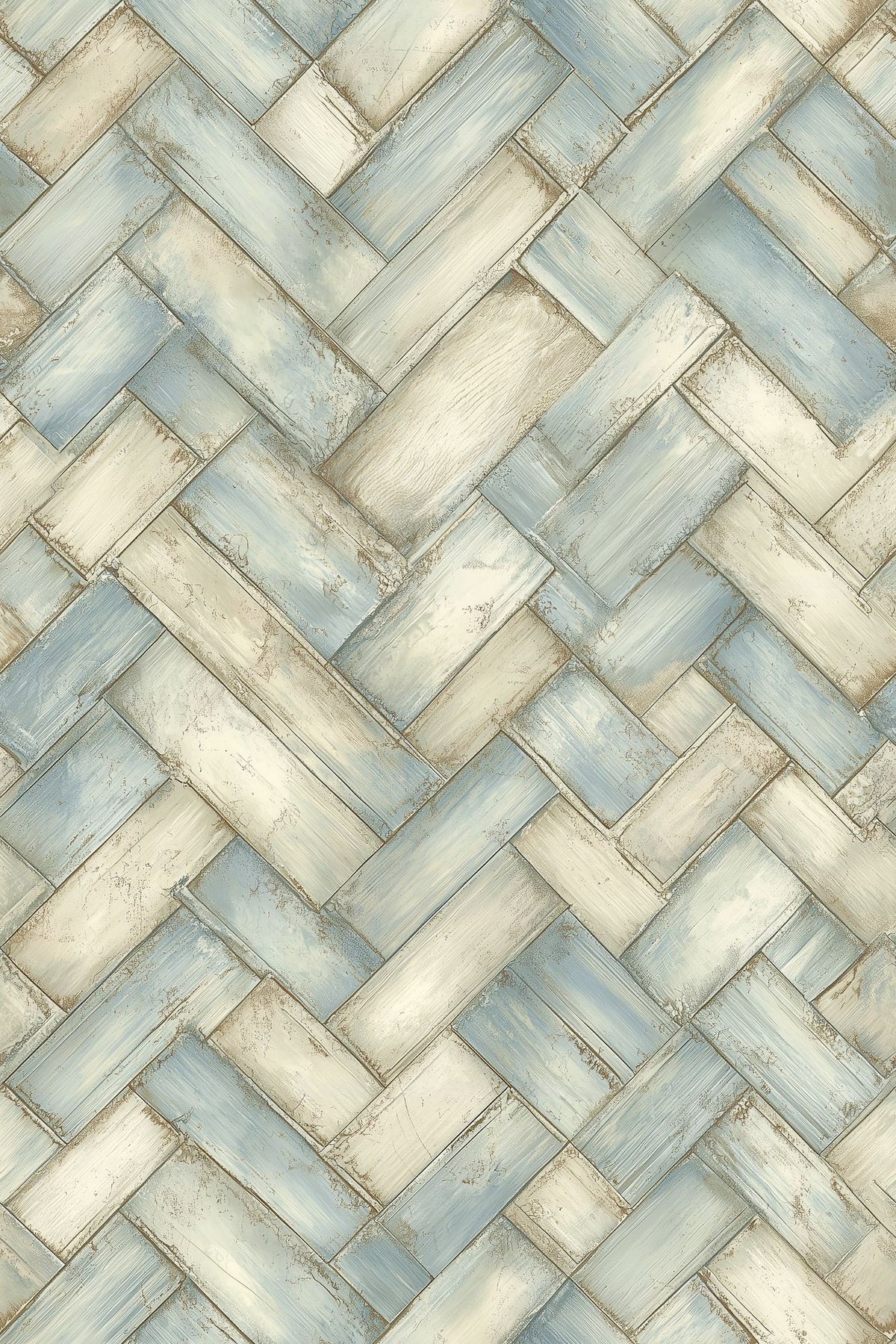 Weathered Wood Planks Wallpaper Pale Blue Herringbone