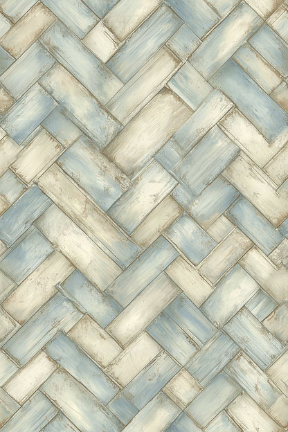 Weathered Wood Planks Wallpaper Pale Blue Herringbone