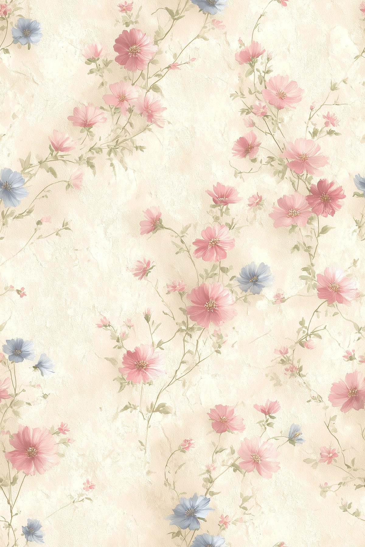 Pink And Blue Flowers Wallpaper Trailing Vine Cream