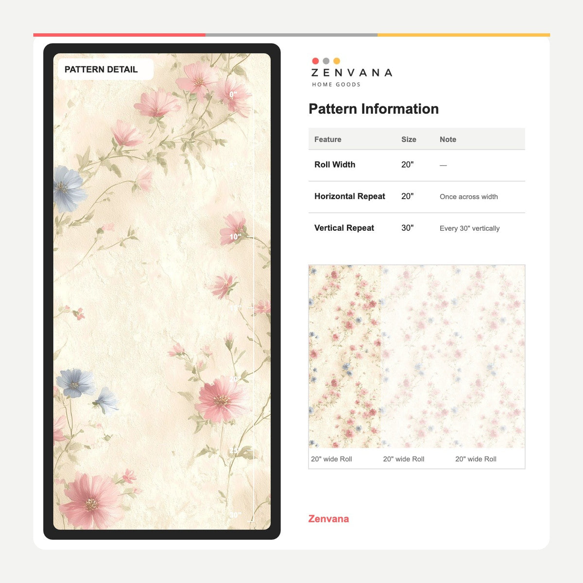 Pink And Blue Flowers Wallpaper Trailing Vine Cream