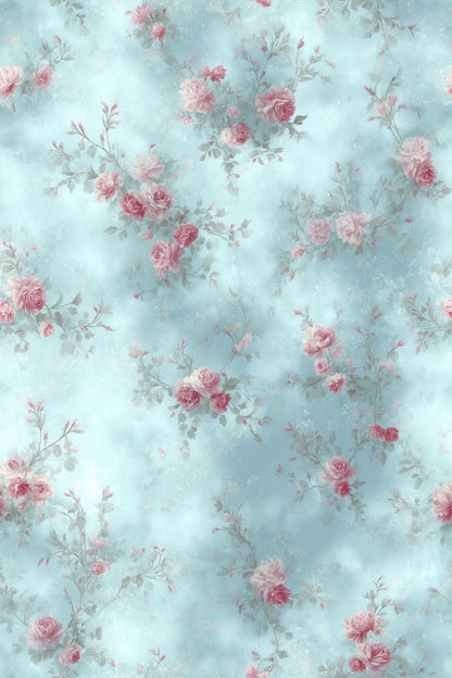 Pink Roses Wallpaper Pastel Blue Vintage Floral