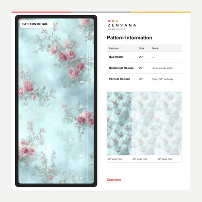 Pink Roses Wallpaper Pastel Blue Vintage Floral