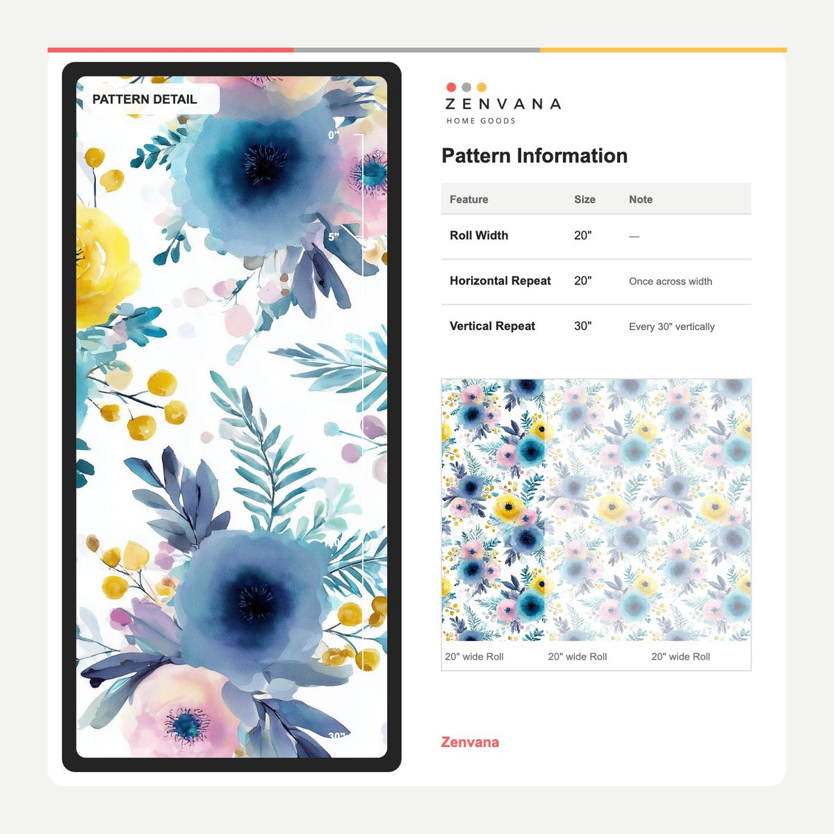 Blue Pink Watercolor Floral Wallpaper White Background