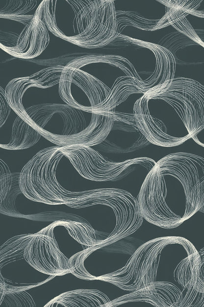 Hand Drawn Looping Line Art Wallpaper In Dark Teal