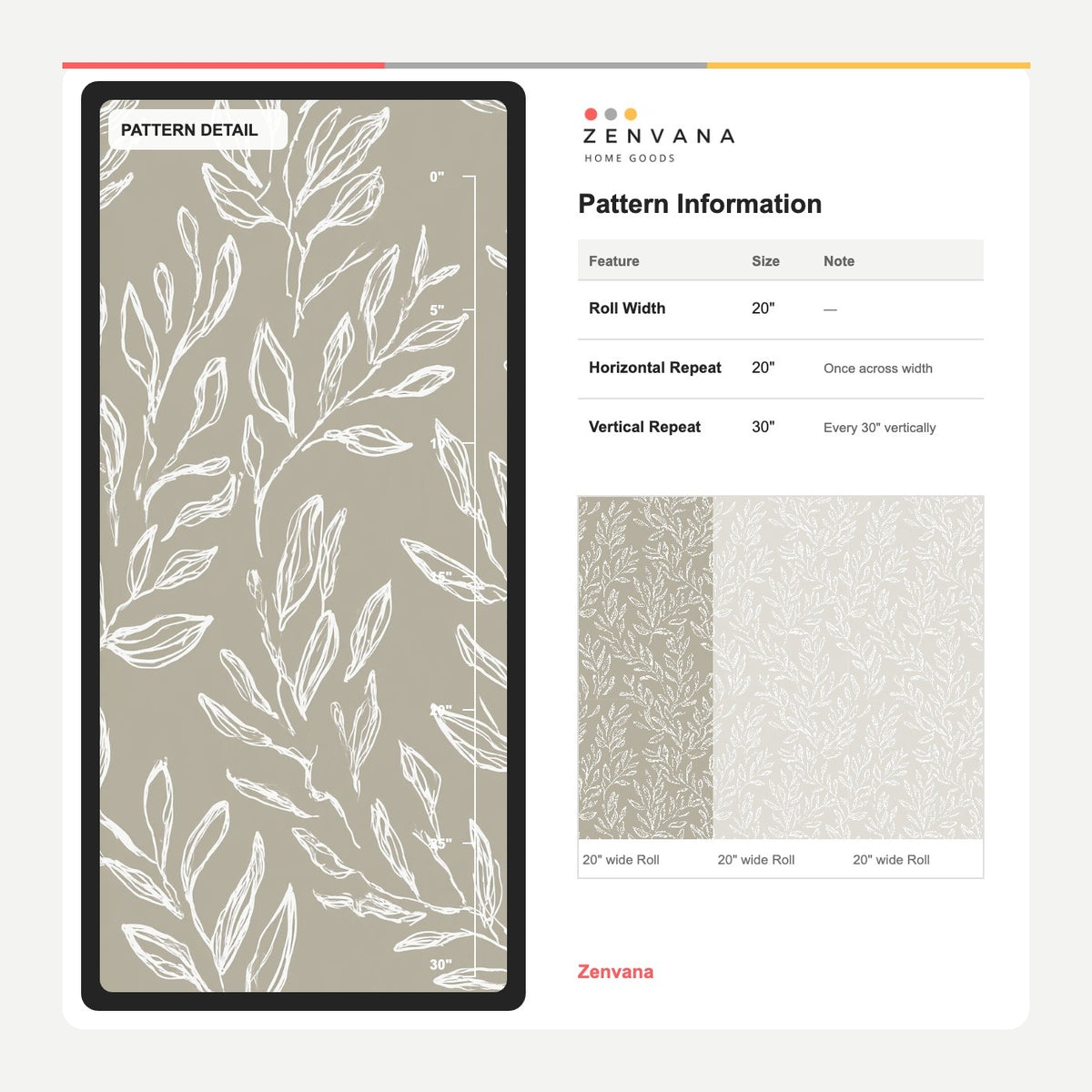 White Leafy Branches Wallpaper Taupe Gray Minimal Botanical Line Art