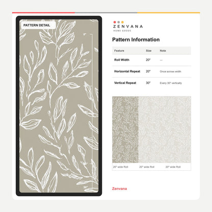 White Leafy Branches Wallpaper Taupe Gray Minimal Botanical Line Art