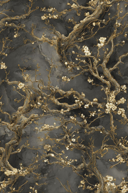 Cream Blossom Branches Wallpaper With Gold Outlined Twigs