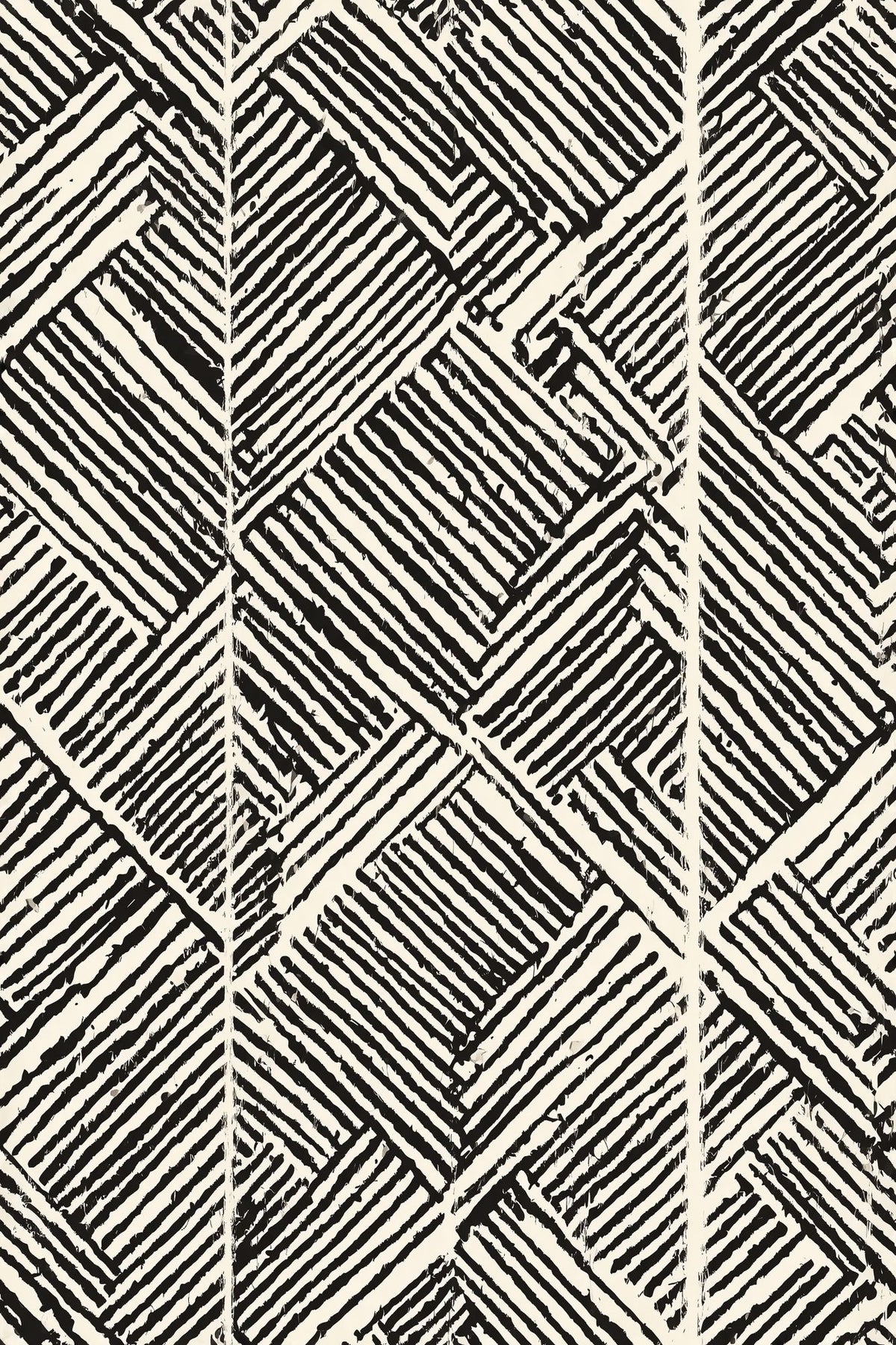 Hand Drawn Chevron Block Wallpaper Black And Ivory