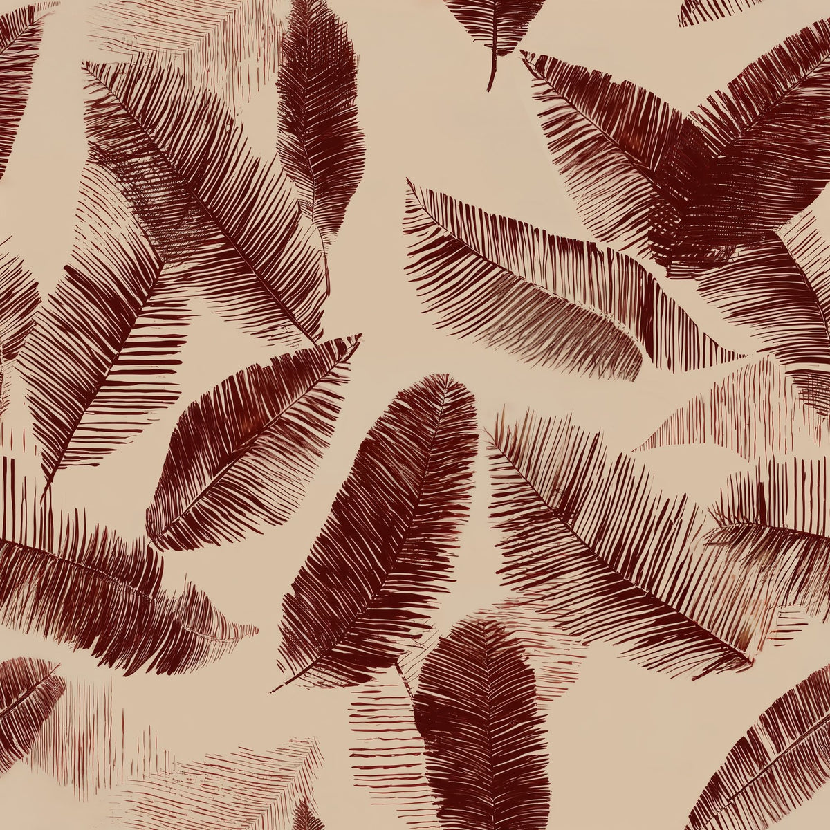 Palm Fronds Banana Leaves Wallpaper Burgundy On Beige