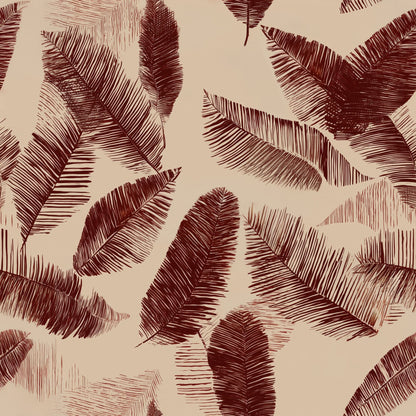 Palm Fronds Banana Leaves Wallpaper Burgundy On Beige