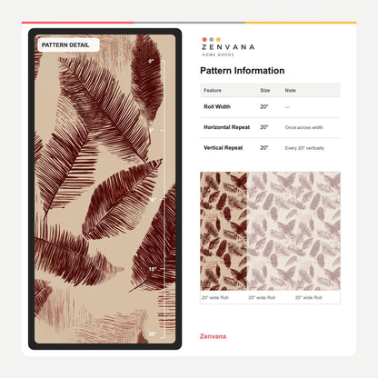 Palm Fronds Banana Leaves Wallpaper Burgundy On Beige