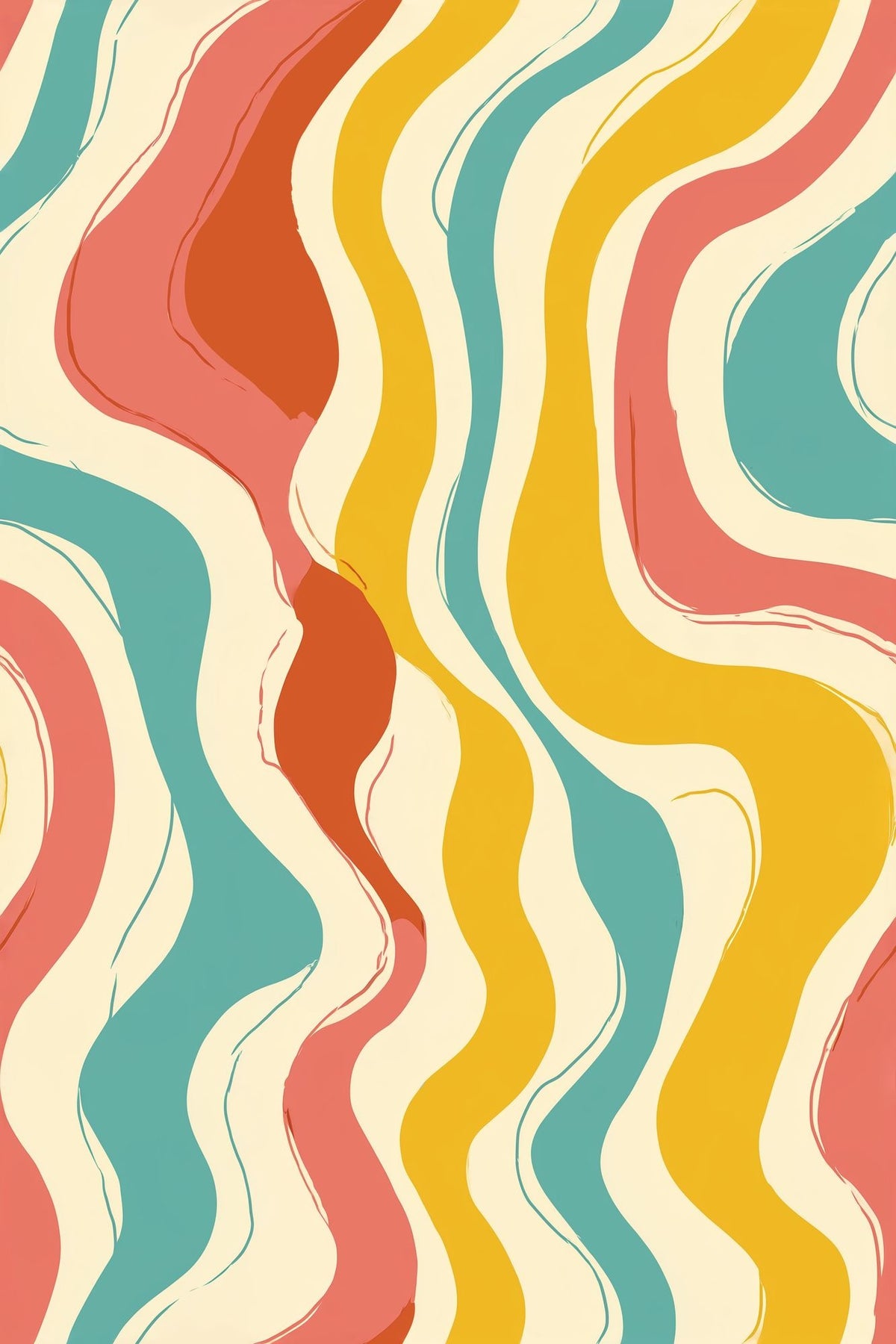 Wavy Vertical Stripes Wallpaper Retro Color Block Palette