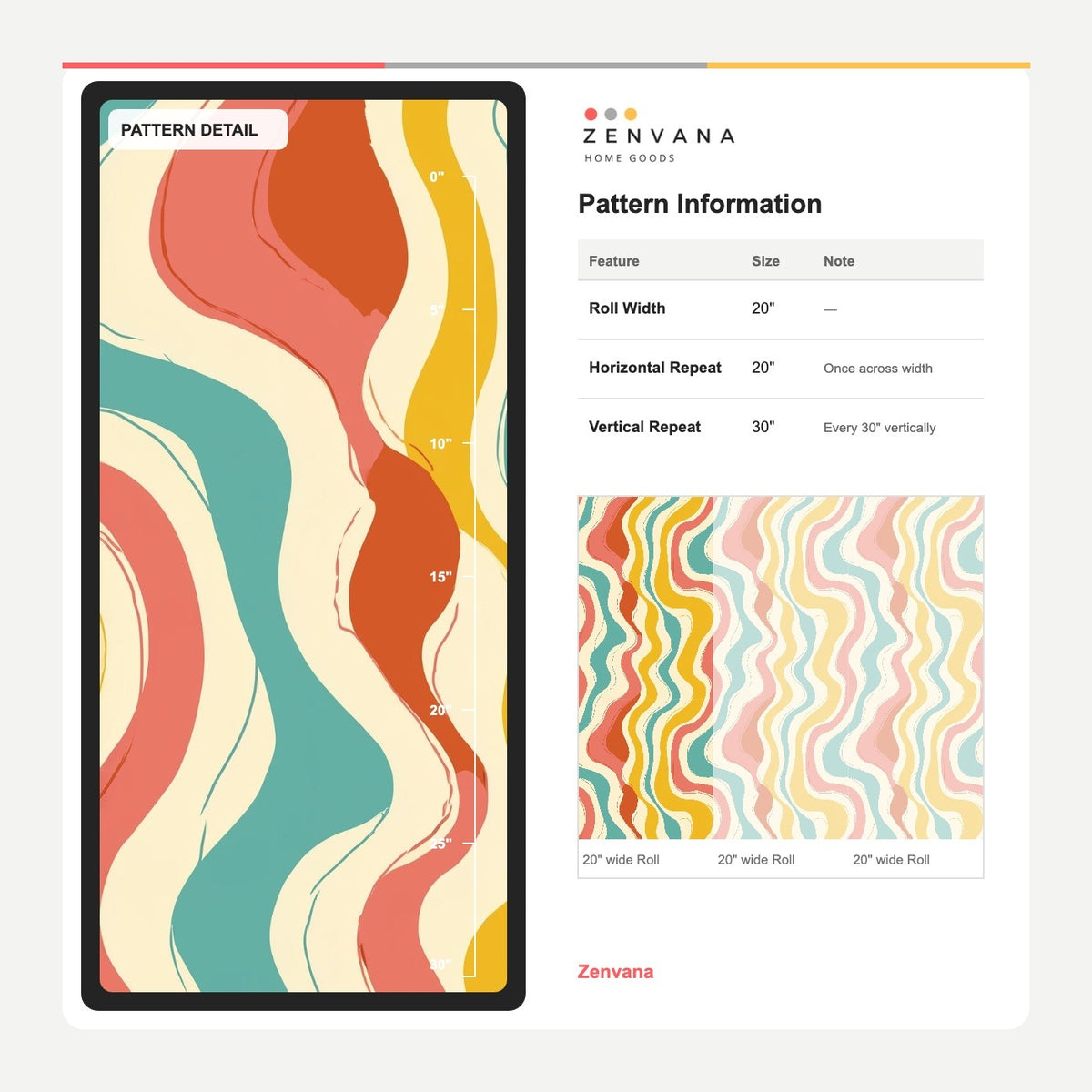 Wavy Vertical Stripes Wallpaper Retro Color Block Palette