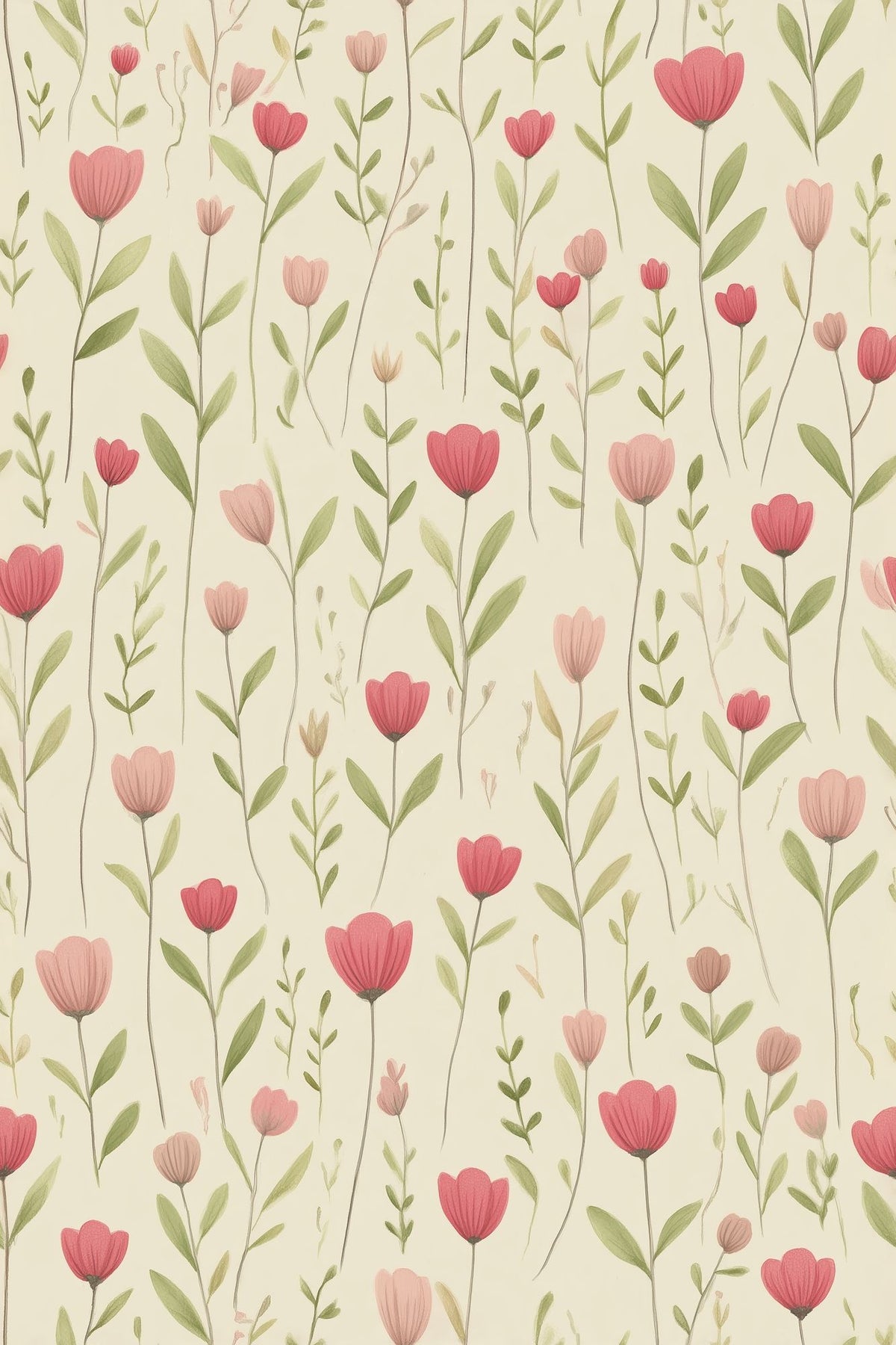 Pink Wildflowers Wallpaper Watercolor Botanical Cream Background