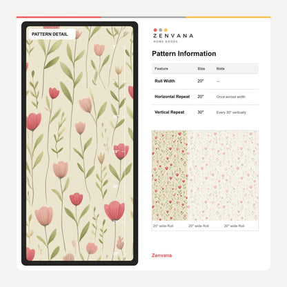 Pink Wildflowers Wallpaper Watercolor Botanical Cream Background