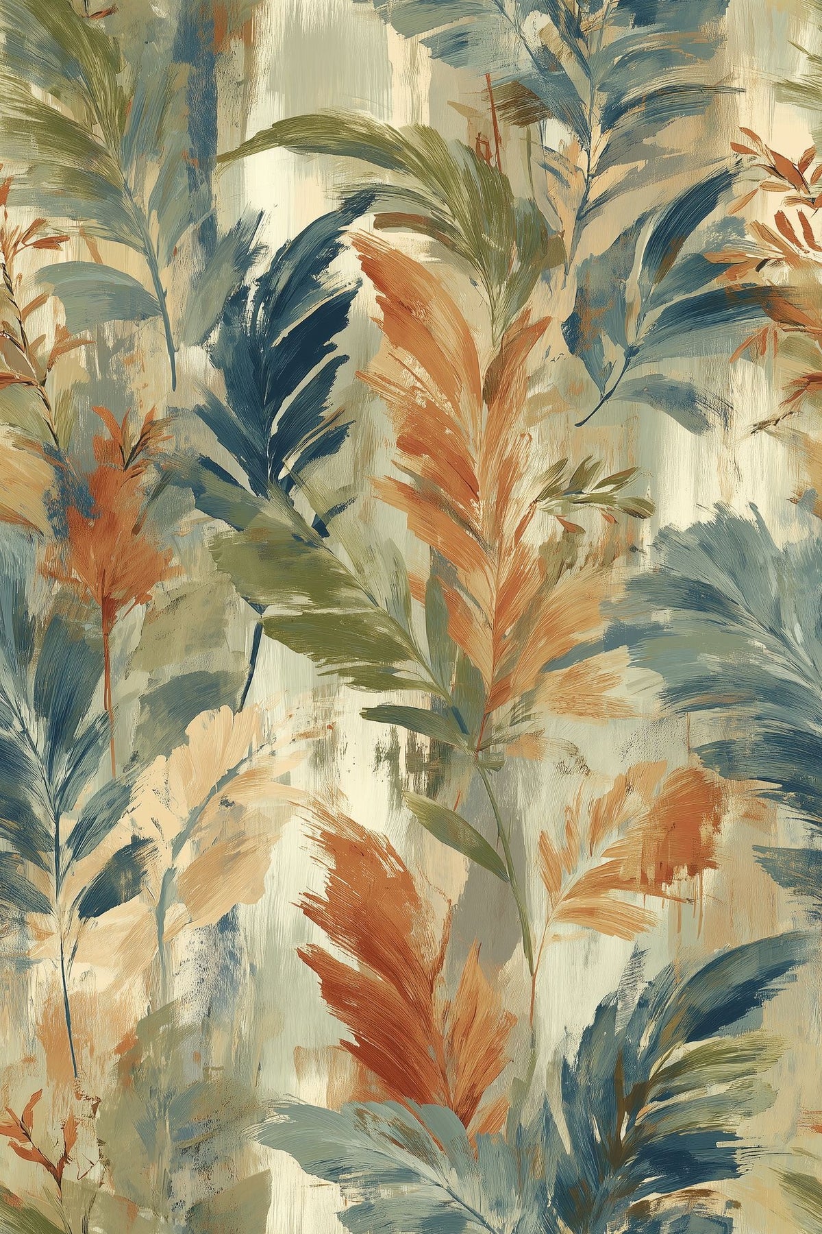 Tropical Leaves Wallpaper Painterly Sage Green With Terracotta Accents