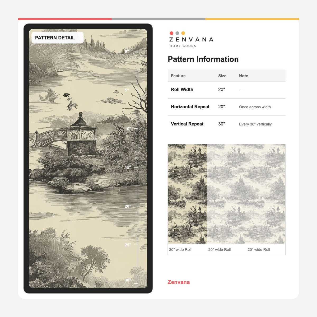 Pagoda Lake Landscape Wallpaper Ivory Vintage Toile