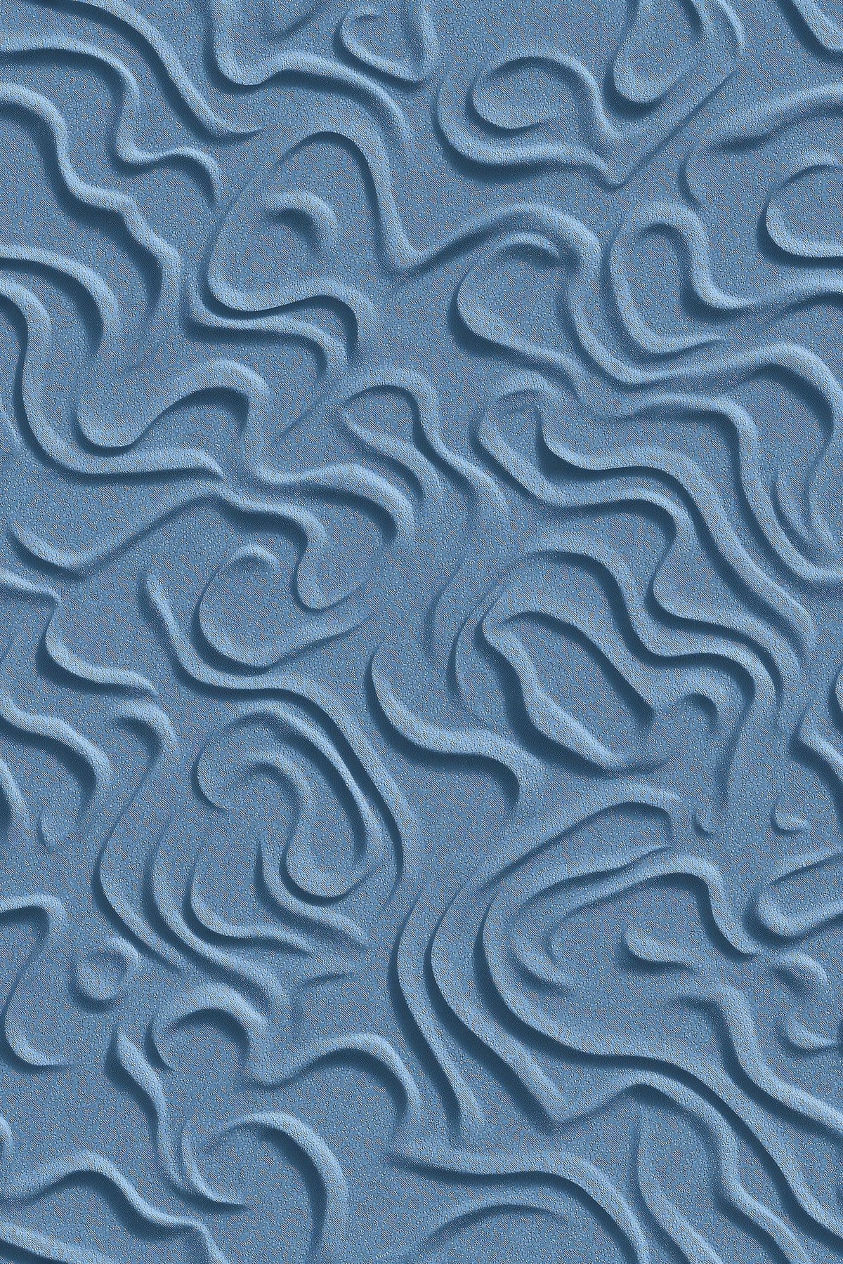 Curved Line Relief Wallpaper Blue Embossed Texture Pattern