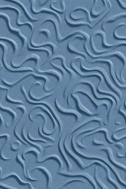 Curved Line Relief Wallpaper Blue Embossed Texture Pattern