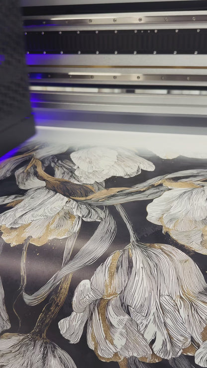 Luxury Gold Tulip Wallpaper | Dark Floral Wall Mural | Modern Botanical Peel and Stick Decor